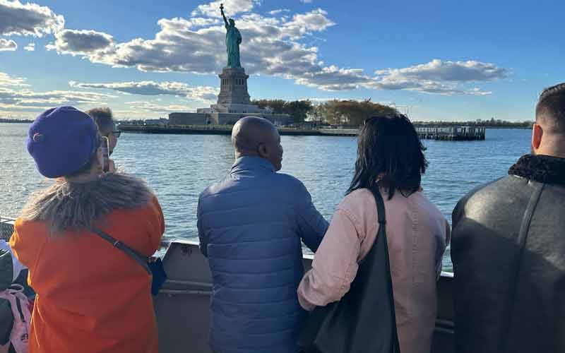 New York Harbor views near Ellis Island and Governors Island