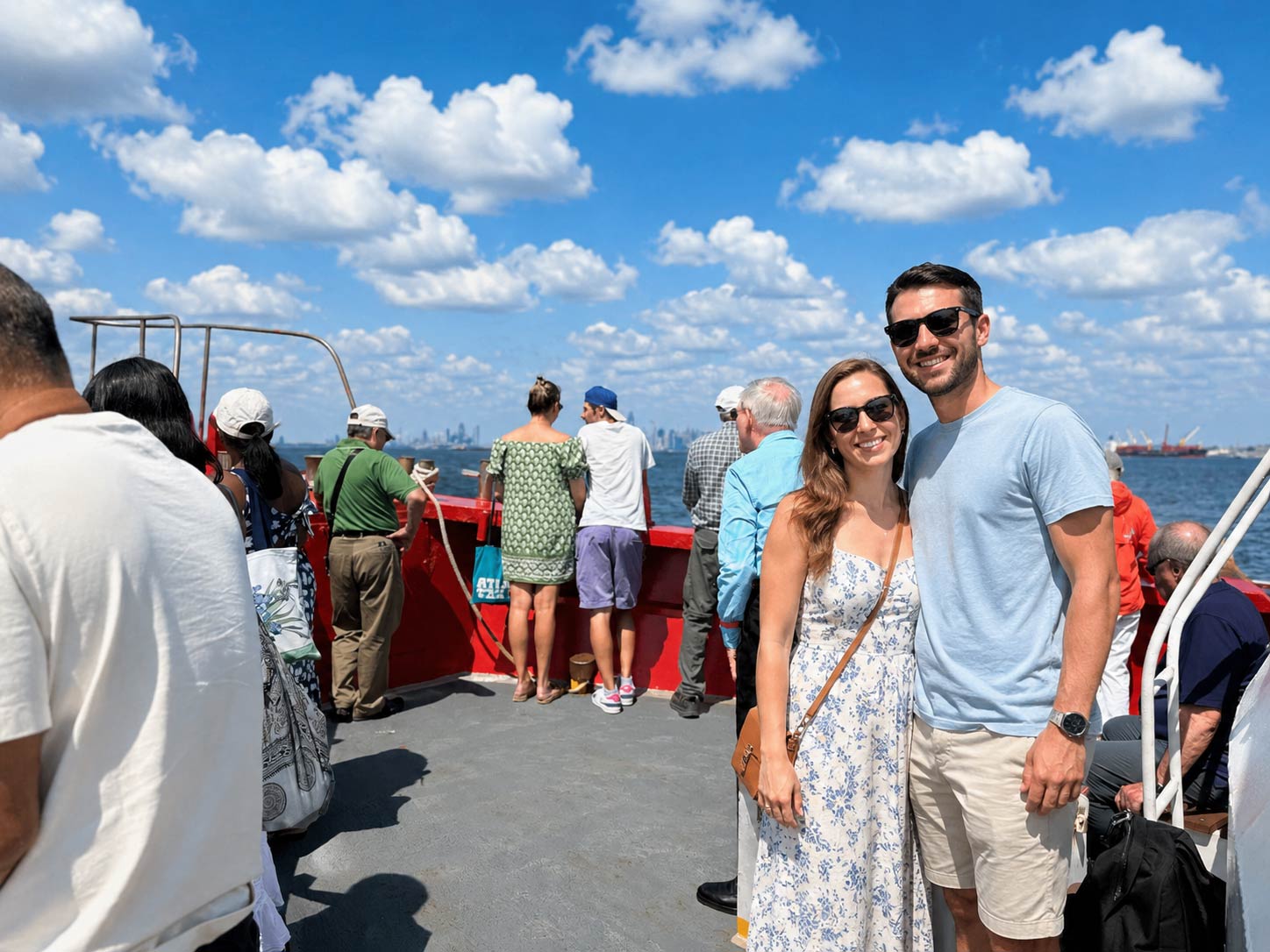 Guests enjoying a New York Harbor sightseeing cruise