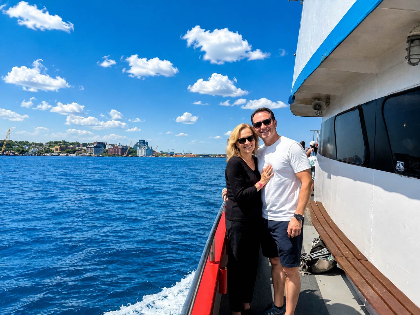 Sunset harbor views during NYC Landmarks Cruise