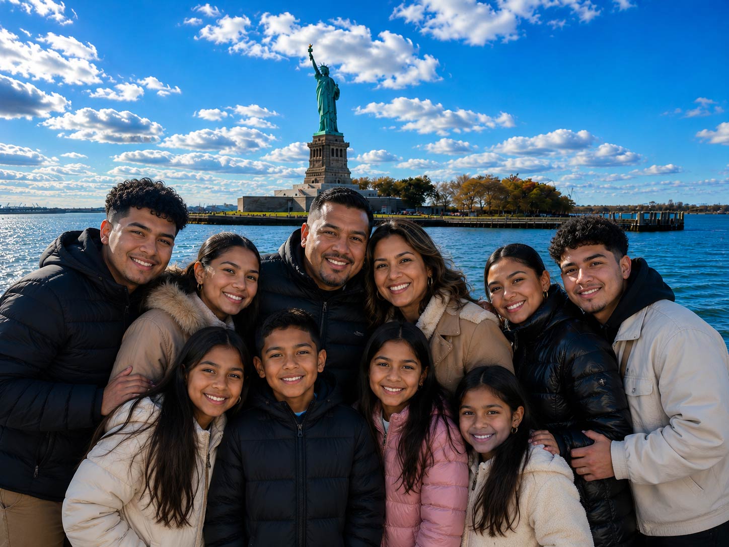 Great family photos even for large families in front of Lady Liberty.